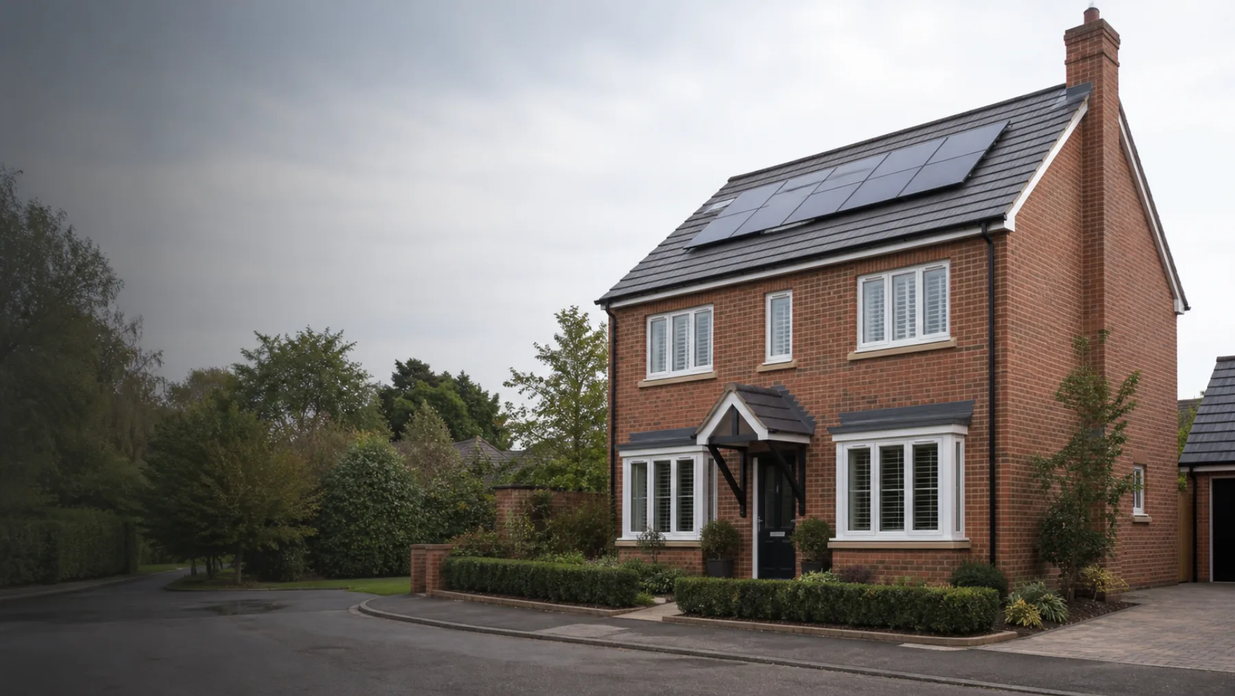Contemporary UK home with rooftop solar panels